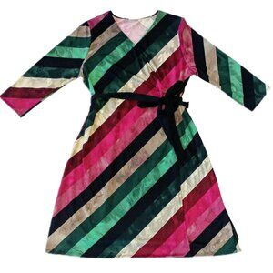 NEW w/ Tags Lularoe Michelle Wrap Dress Black White Stripe Pink Green NWT